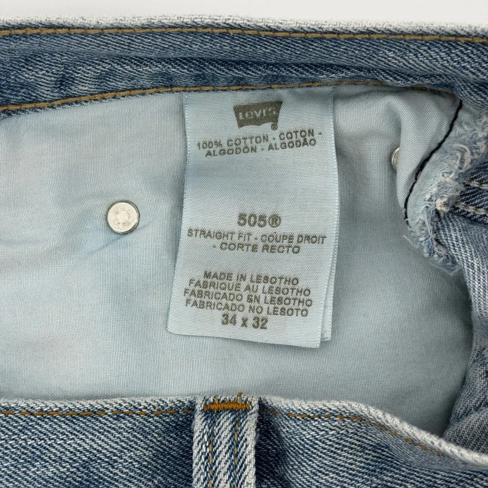 Levi's 505 Regular Fit Jeans Mens 34x32 Light‎ Wash Blue Straight Leg Denim Y2K